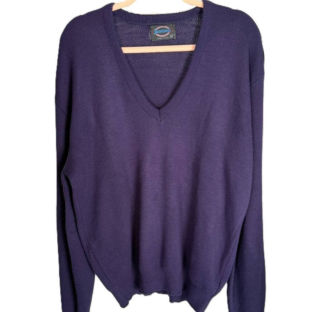 Vintage Jantzen Purple Wool V-Neck Sweater 2X  Grandpacore Dark Academia USA